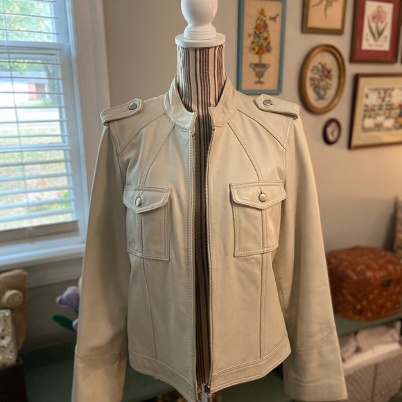Attention Women's Cream Leather Utility Jacket - Picture 2 of 11